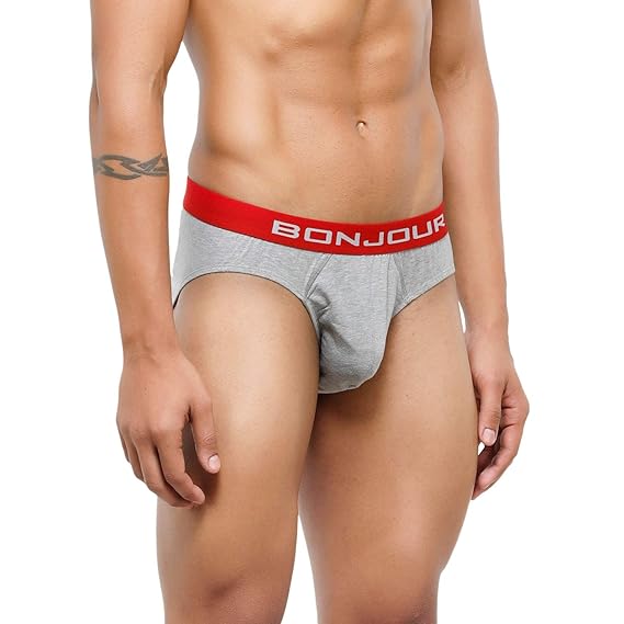Men's Low-Rise Premia Cotton Briefs With Elasticated Band - Lt.Grey