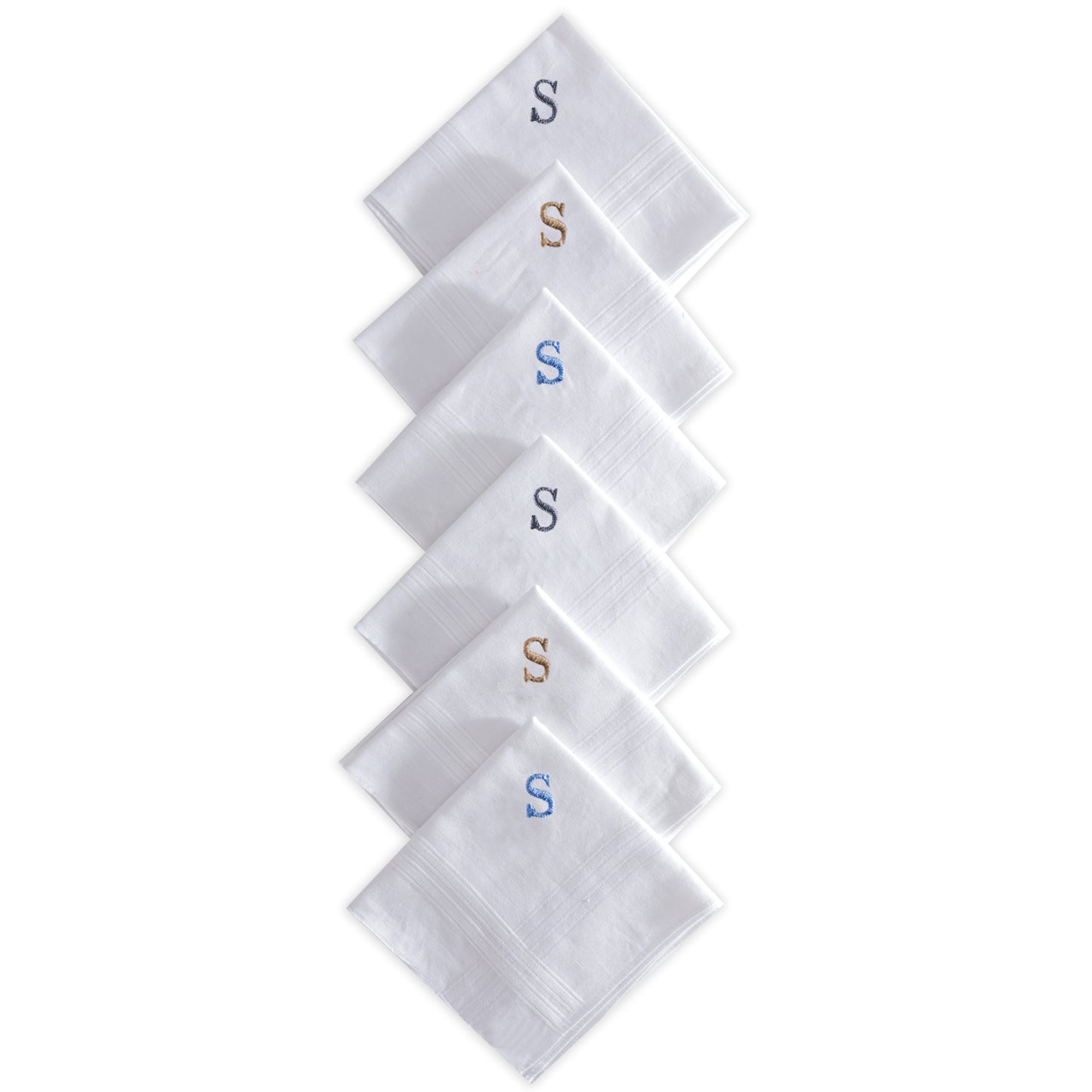 Men's White Cotton Handkerchief With Alphabet S Initial (Pack of 6)