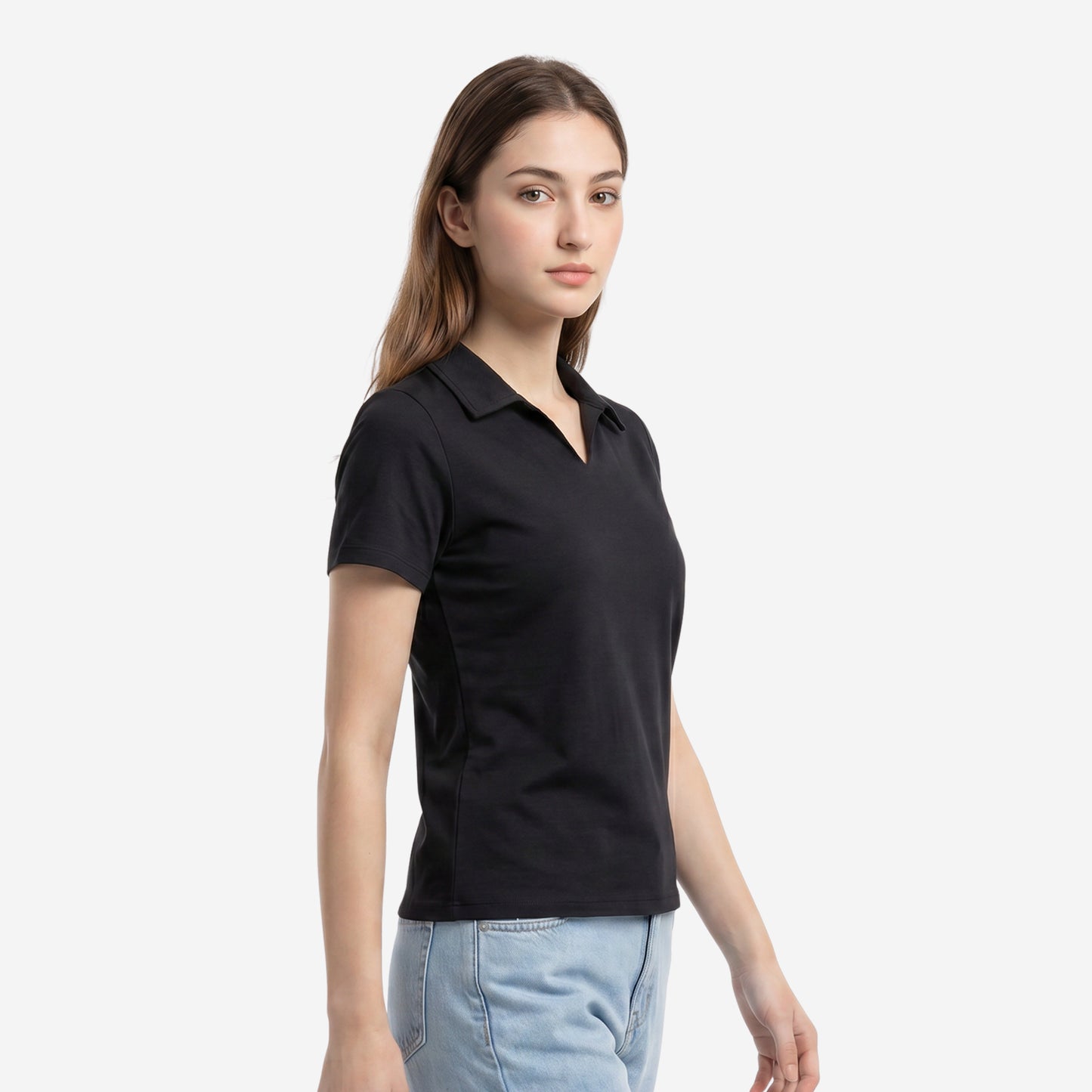 Women’s Solid Black Polo Half Sleeve T-Shirt