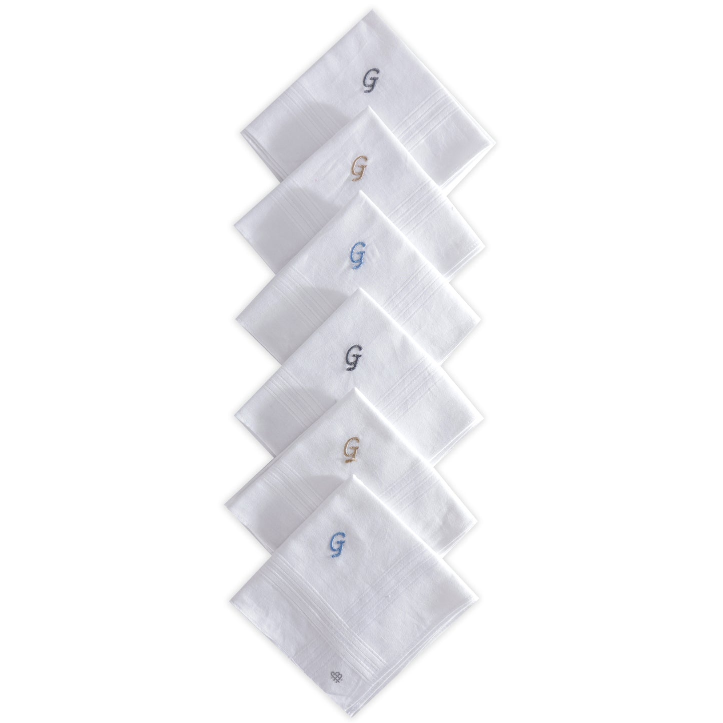 Men's White Cotton Handkerchief With Alphabet G Initial (Pack of 6)