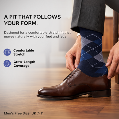 Men Socks - Argyle Style Multicolored Designer Crew Length Socks