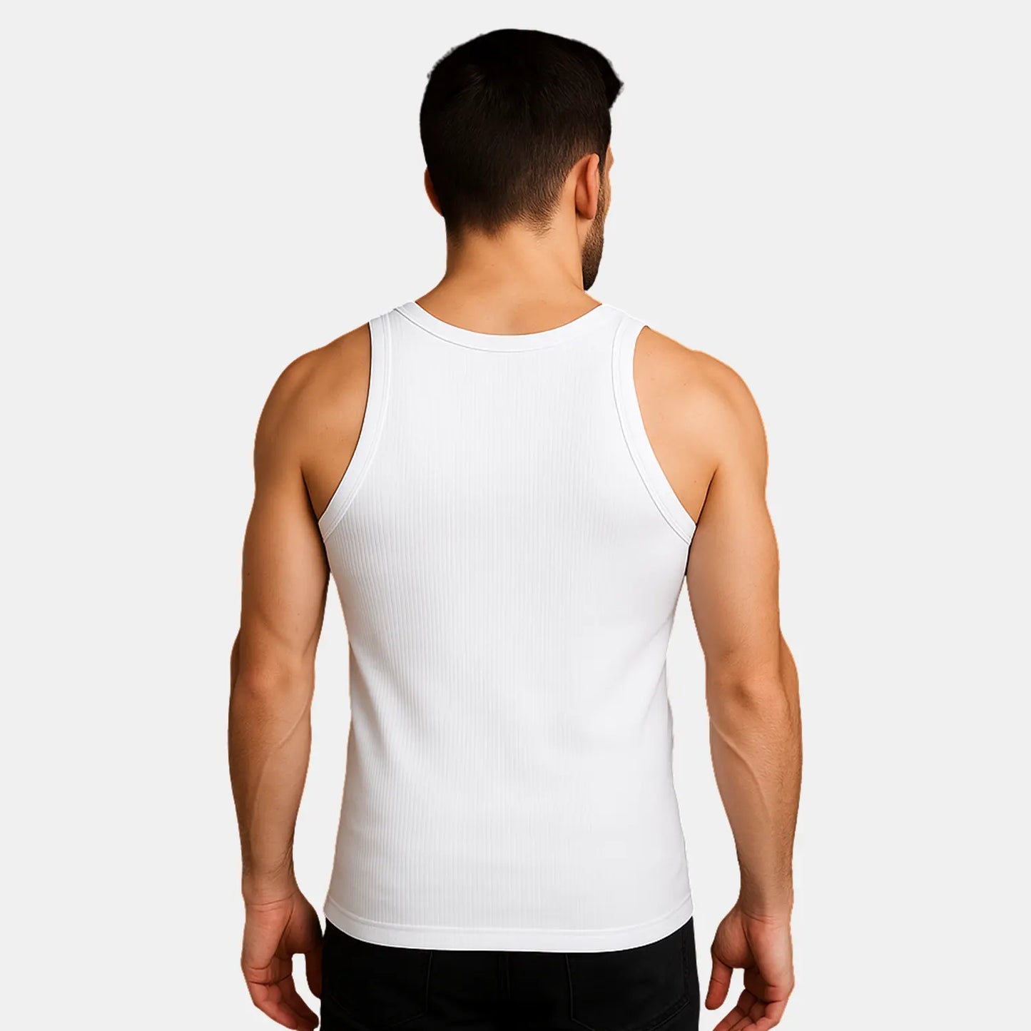 Men's Cotton Ribbed Stretch-Fit Sleeveless White Vests – Pack of 1