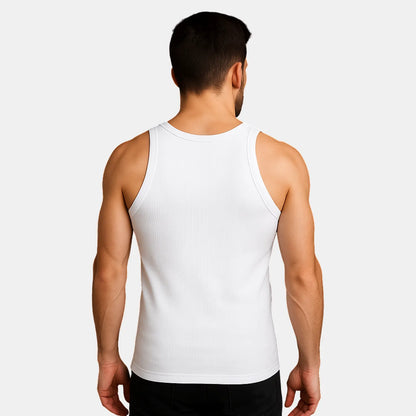 Men's Cotton Ribbed Stretch-Fit Sleeveless White Vests – Pack of 1