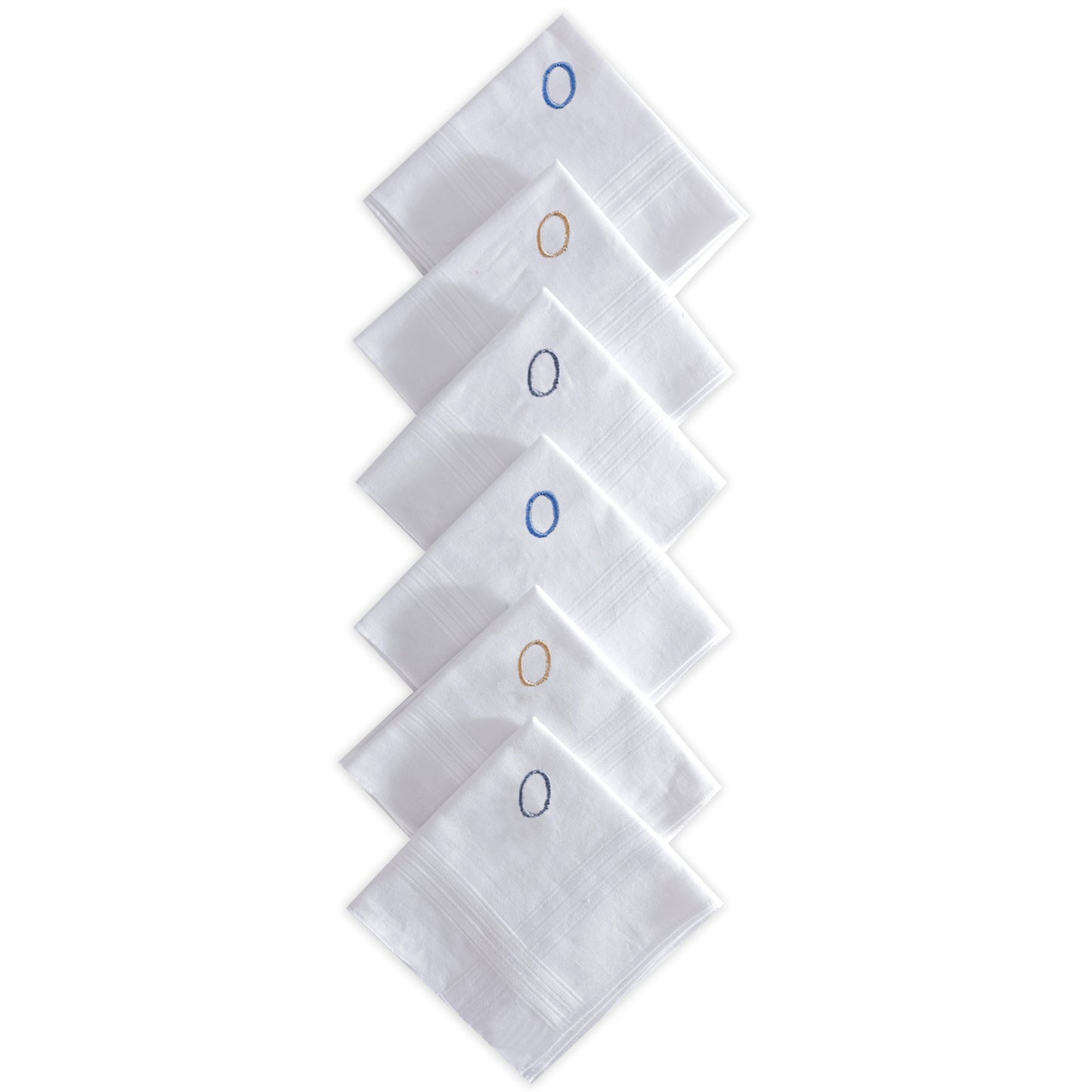 Men's White Cotton Handkerchief With Alphabet O Initial (Pack of 6)