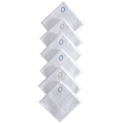Men's White Cotton Handkerchief With Alphabet O Initial (Pack of 6)