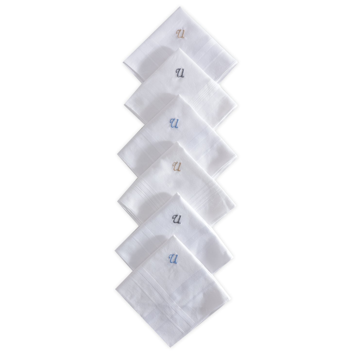 Men's White Cotton Handkerchief With Alphabet U Initial (Pack of 6)