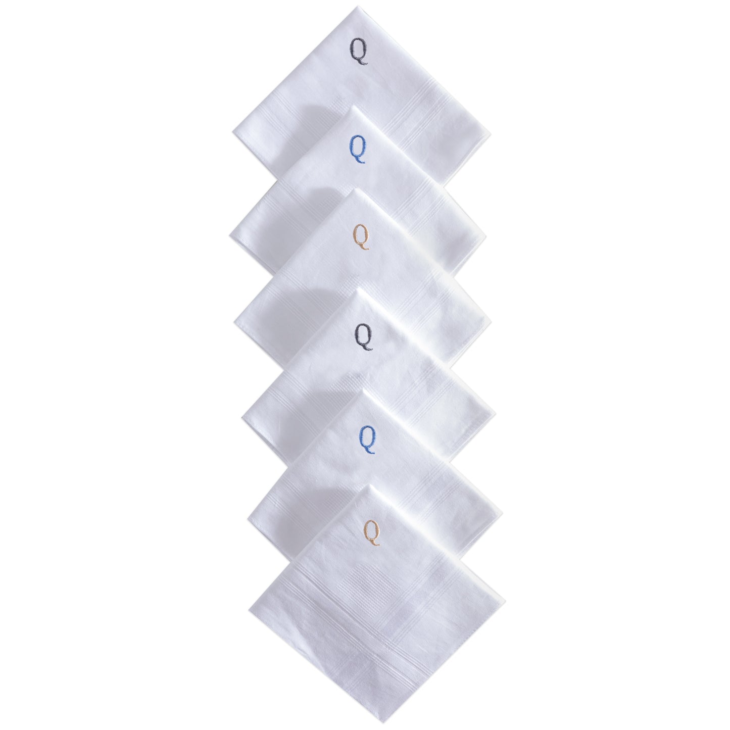 Men's White Cotton Handkerchief With Alphabet Q Initial (Pack of 6)