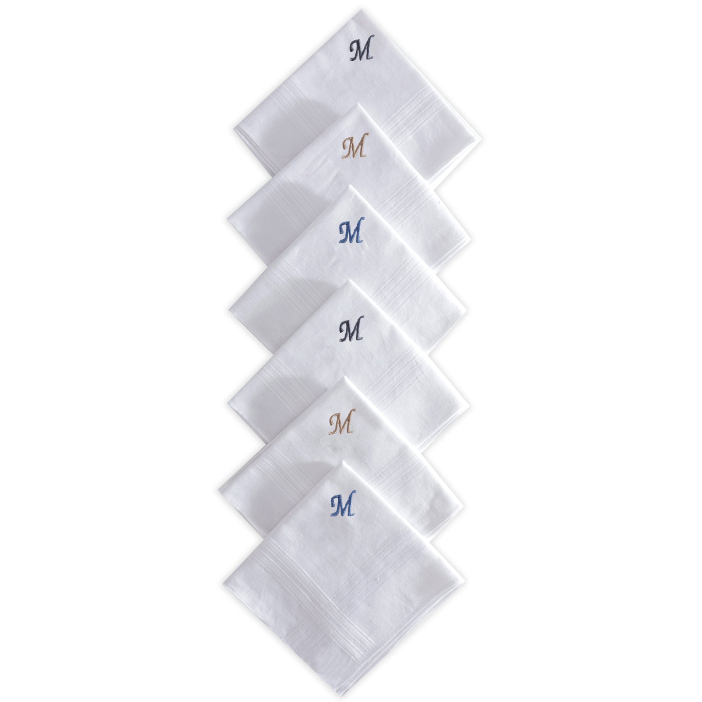 Men's White Cotton Handkerchief With Alphabet M Initial (Pack of 6)