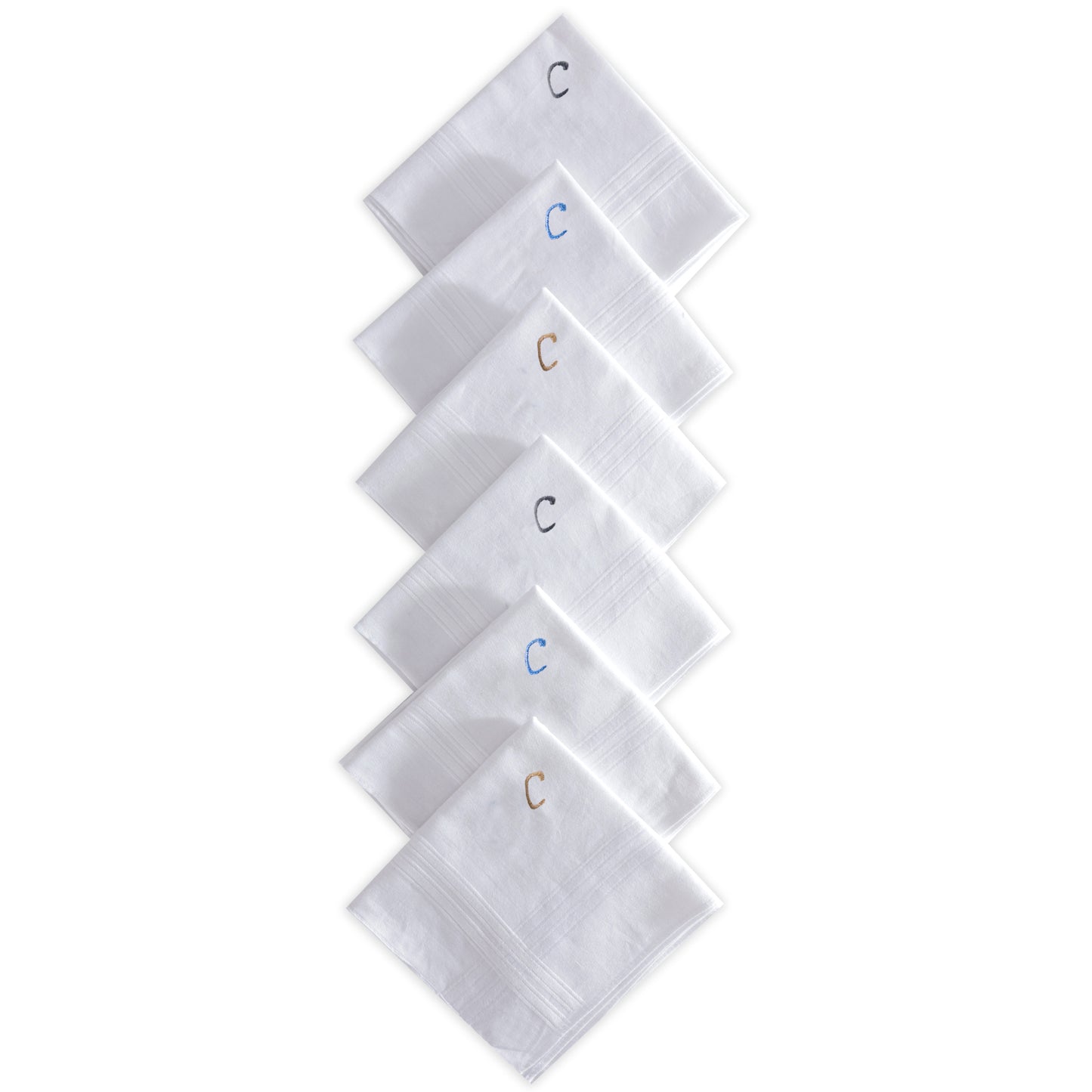 Men's White Cotton Handkerchief With Alphabet C Initial (Pack of 6)