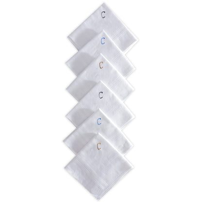 Men's White Cotton Handkerchief With Alphabet C Initial (Pack of 6)