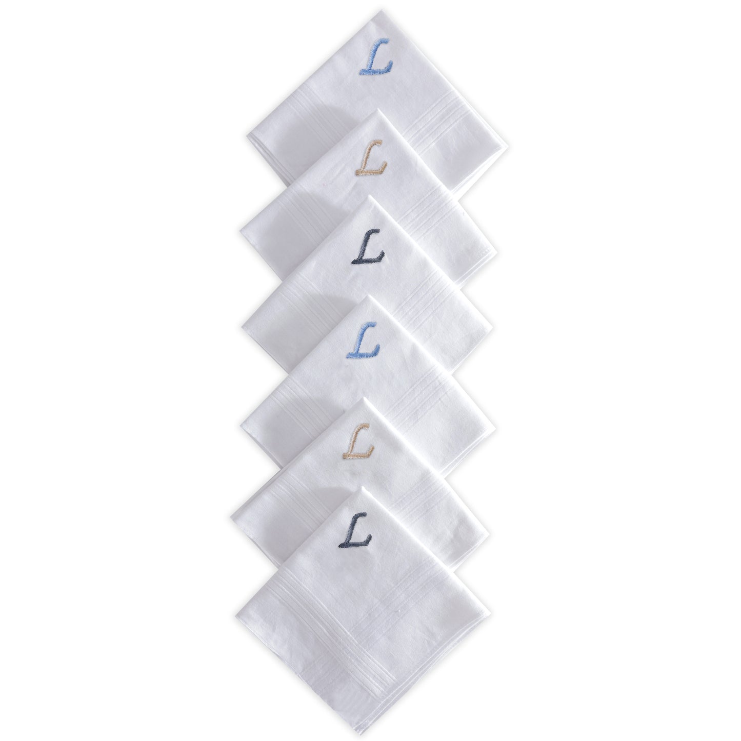 Men's White Cotton Handkerchief With Alphabet L Initial (Pack of 6)