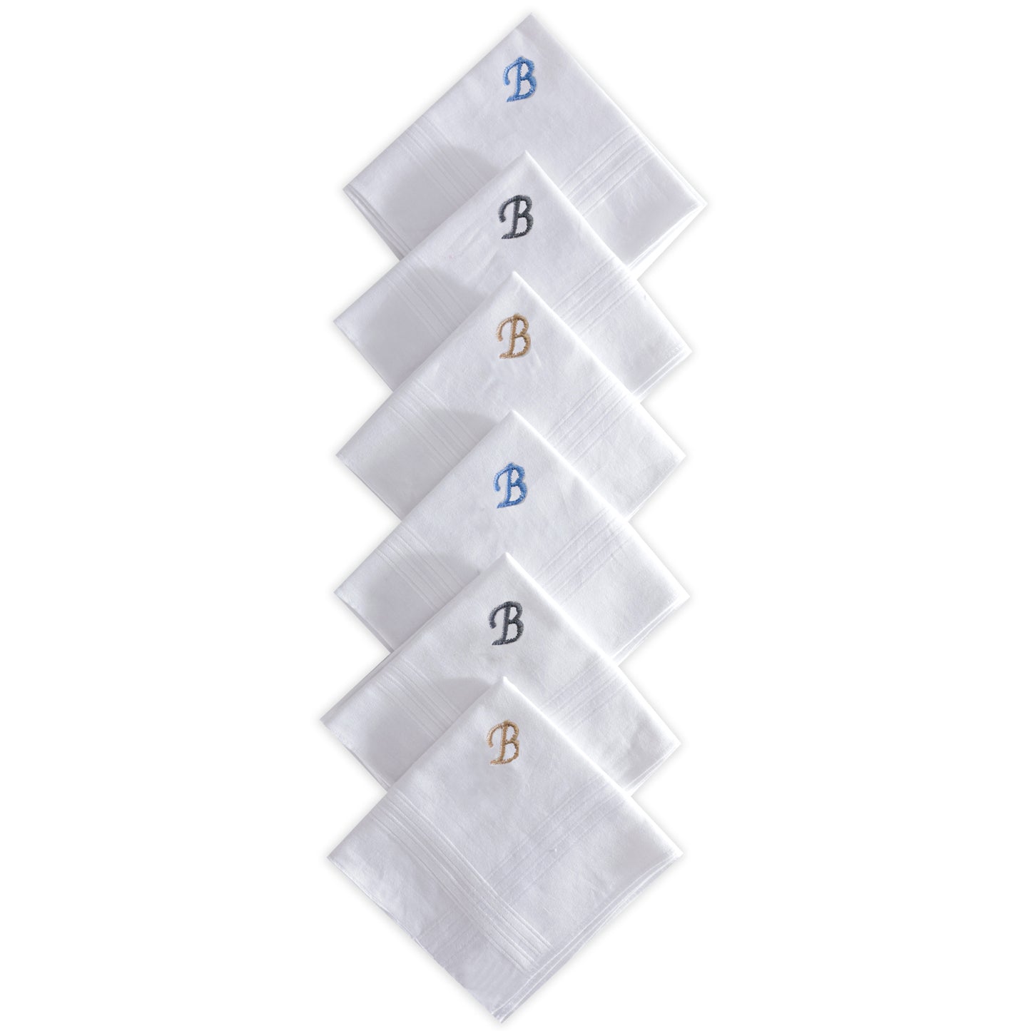 Men's White Cotton Handkerchief With Alphabet B Initial (Pack of 6)
