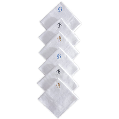 Men's White Cotton Handkerchief With Alphabet B Initial (Pack of 6)