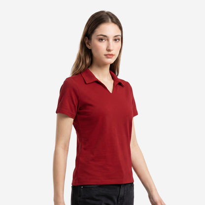 Women’s Solid Red Polo Half Sleeve T-Shirt
