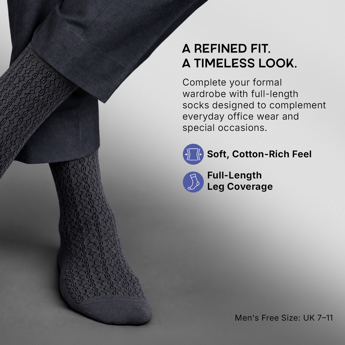 Bonjour Men's Self Pattern Formal Dress Full Length Socks- Pack of 4