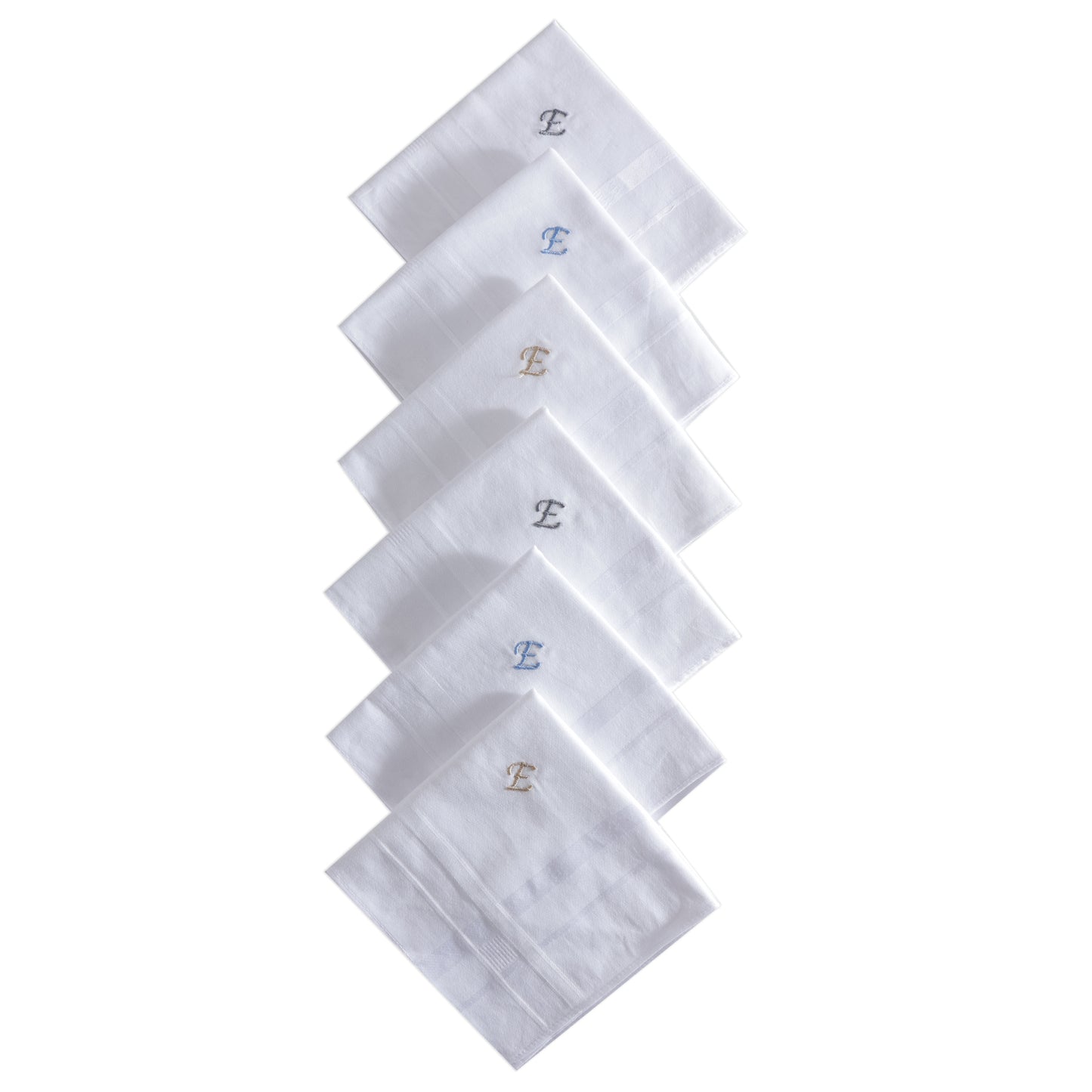 Men's White Cotton Handkerchief With Alphabet E Initial (Pack of 6)