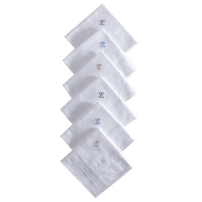 Men's White Cotton Handkerchief With Alphabet E Initial (Pack of 6)