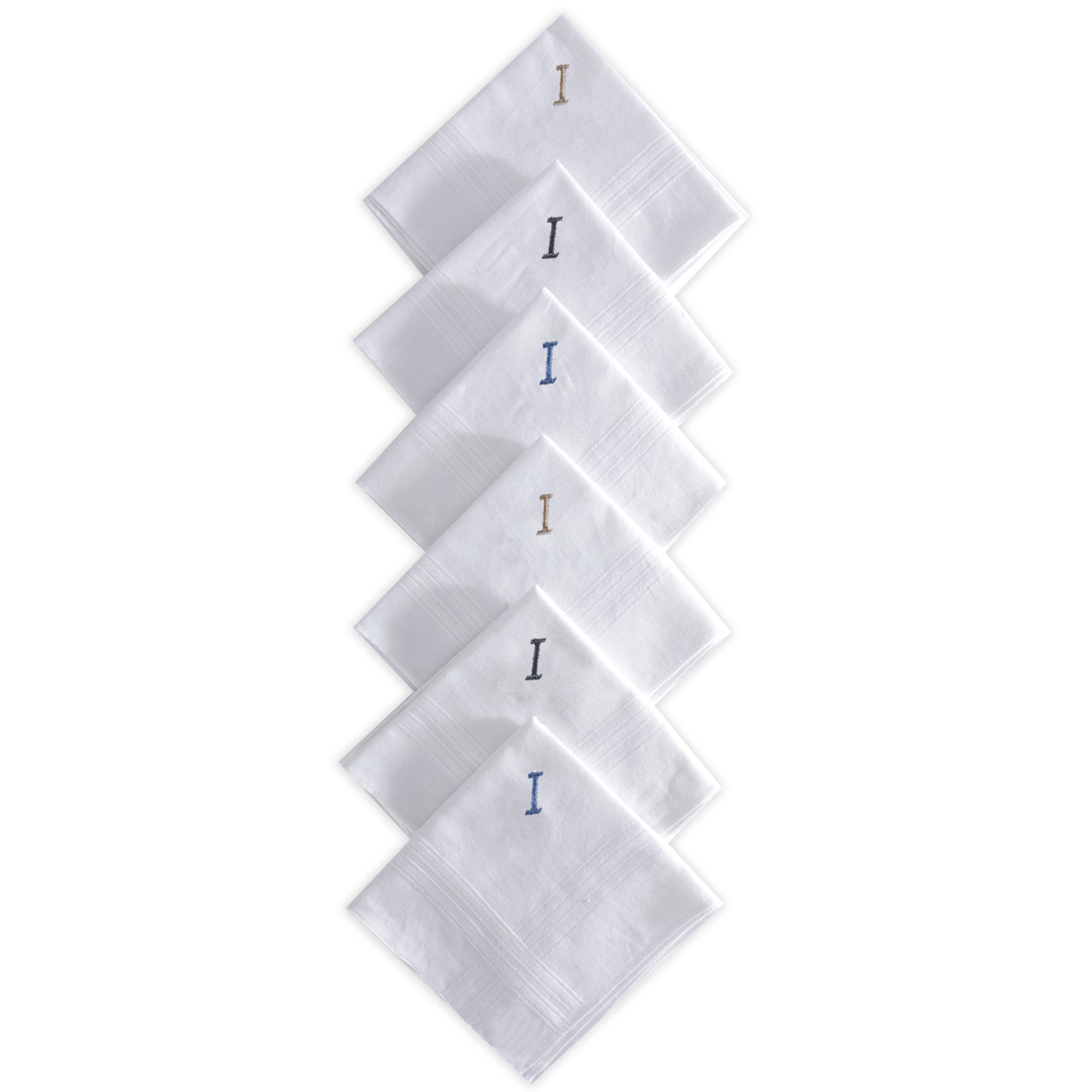 Men's White Cotton Handkerchief With Alphabet I Initial (Pack of 6)