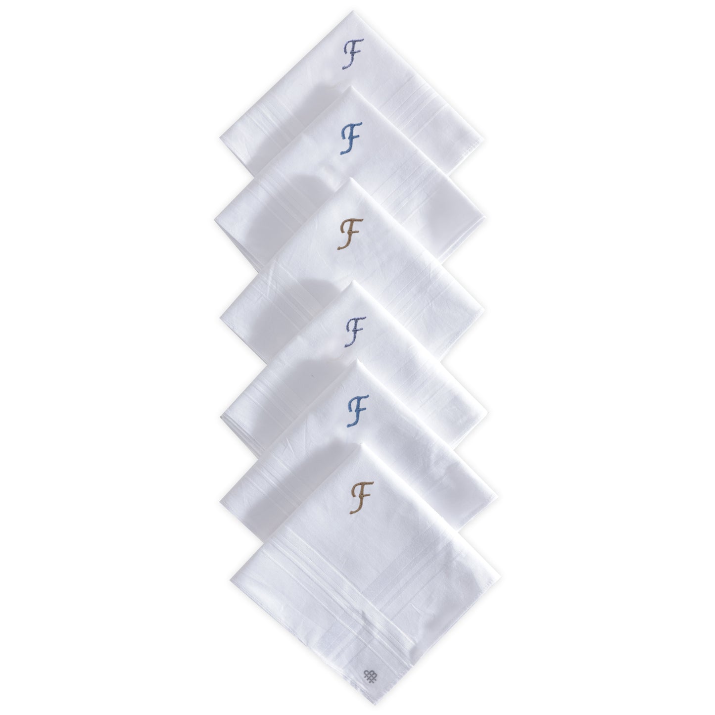 Men's White Cotton Handkerchief With Alphabet F Initial (Pack of 6)