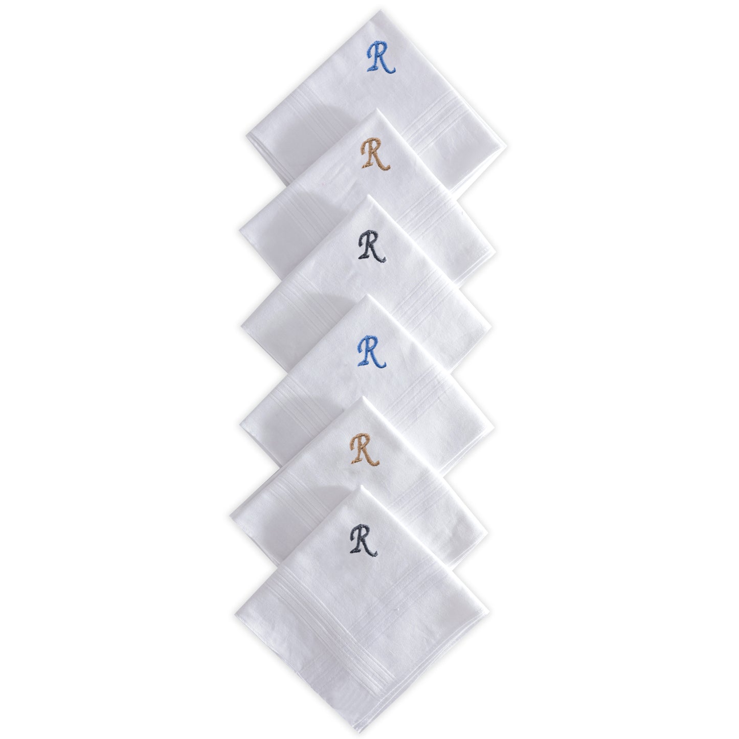 Men's White Cotton Handkerchief With Alphabet R Initial (Pack of 6)