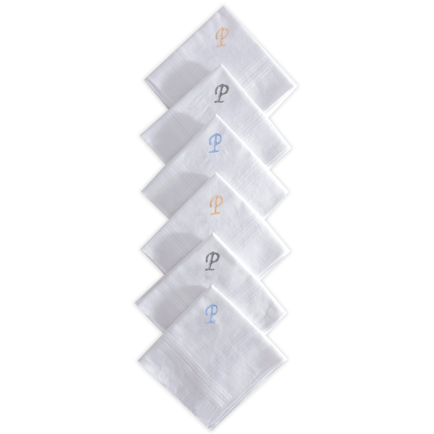 Men's White Cotton Handkerchief With Alphabet P Initial (Pack of 6)