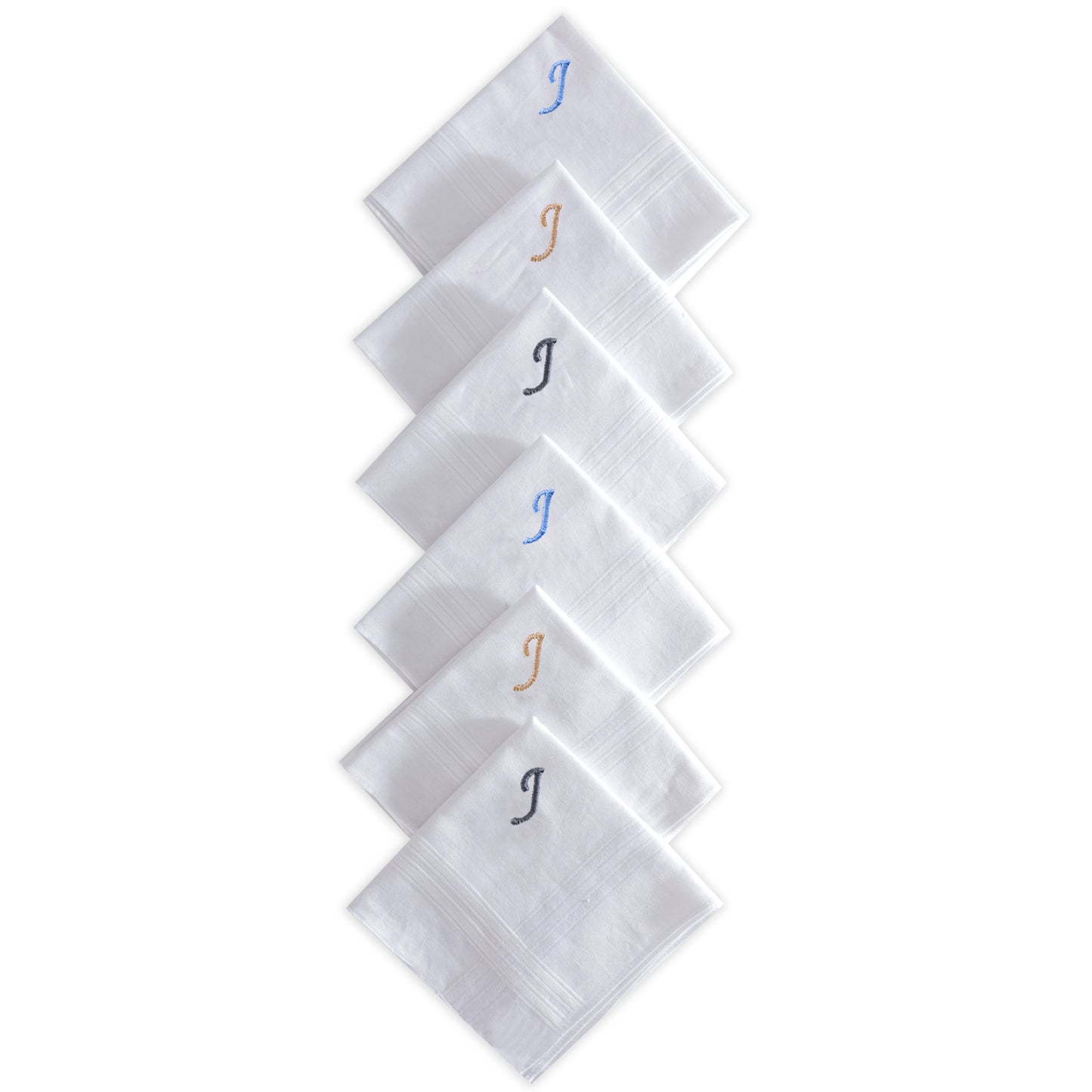 Men's White Cotton Handkerchief With Alphabet J Initial (Pack of 6)
