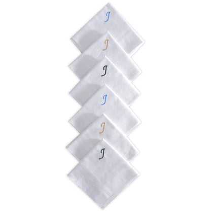 Men's White Cotton Handkerchief With Alphabet J Initial (Pack of 6)