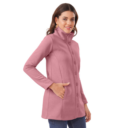 Women Winter High Neck Long Coat (Slate Rose)