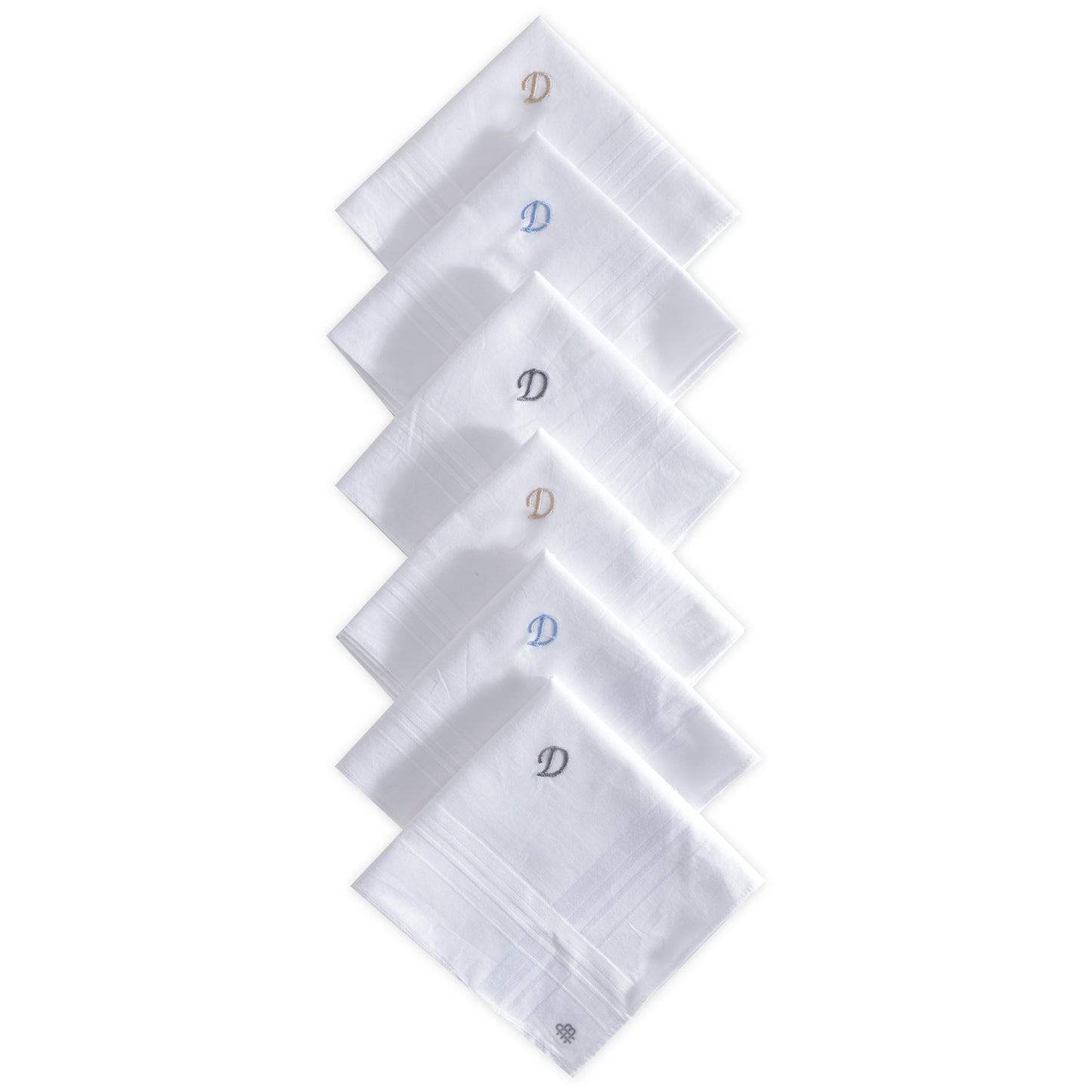 Men's White Cotton Handkerchief With Alphabet D Initial (Pack of 6)