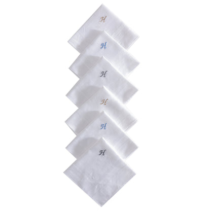 Men's White Cotton Handkerchief With Alphabet H Initial (Pack of 6)