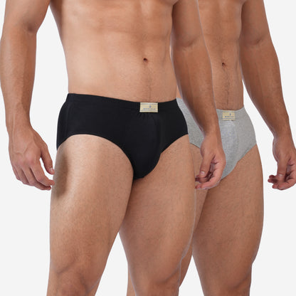 Men's Black & Grey Cotton Comfort Briefs - Soft Breathable Everyday Innerwear (Pack of 2)