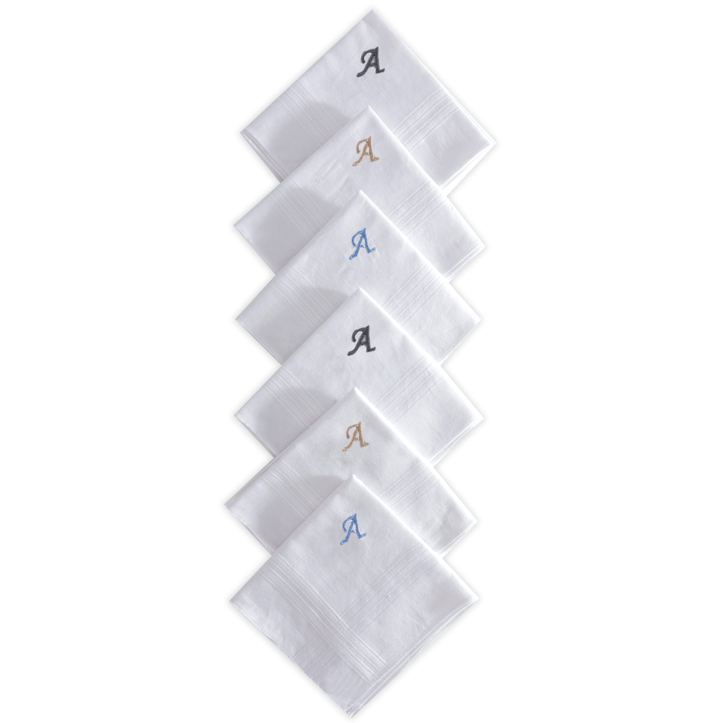 Men's White Cotton Handkerchief With Alphabet A Initial (Pack of 6)