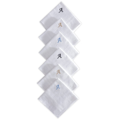 Men's White Cotton Handkerchief With Alphabet A Initial (Pack of 6)