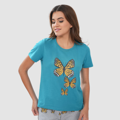 Women’s Knitted Capri Bottom with Butterfly Print & Drawstring Waist