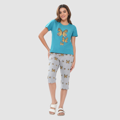 Women’s Knitted Capri Bottom with Butterfly Print & Drawstring Waist