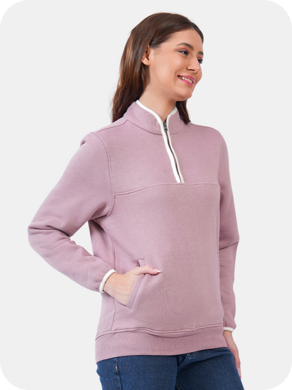 Women’s Half Zip Sweatshirt for Winter - (Mauve)