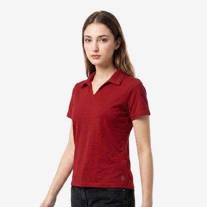 Women’s Solid Red Polo Half Sleeve T-Shirt