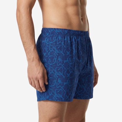 Men’s 100% Cotton Printed Mid-Rise Boxer Shorts - (Indigo)