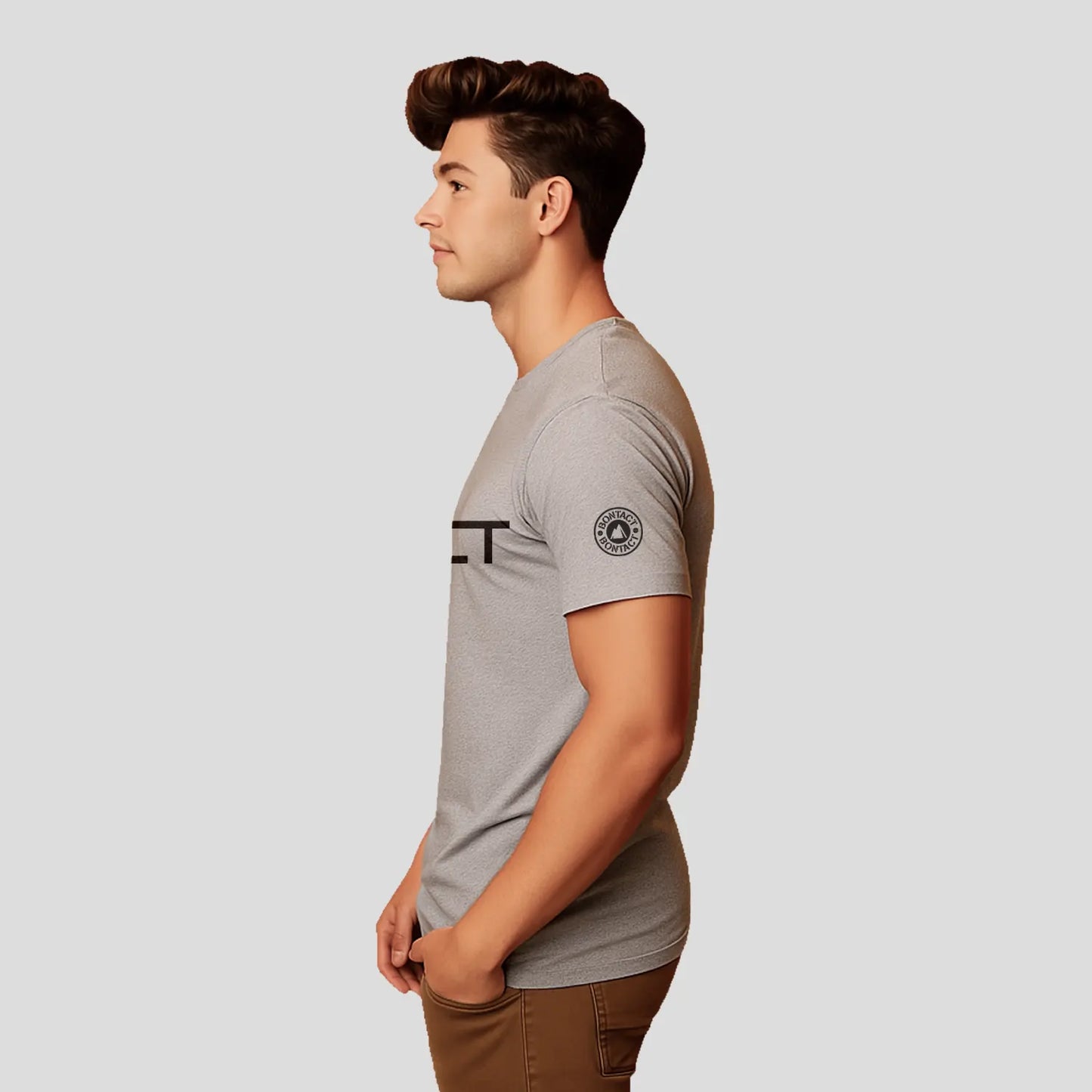 Bontact Men Round-Neck Half Sleeve T-Shirt (Lt.Grey Mel)