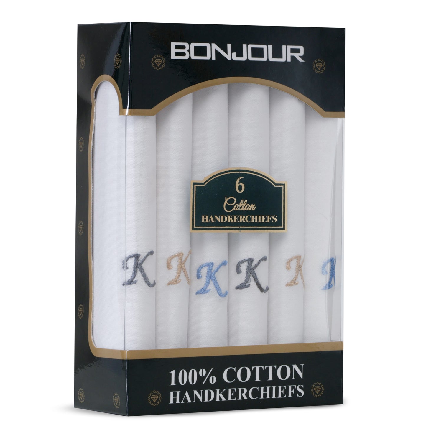 Men's White Cotton Handkerchief With Alphabet K Initial (Pack of 6)