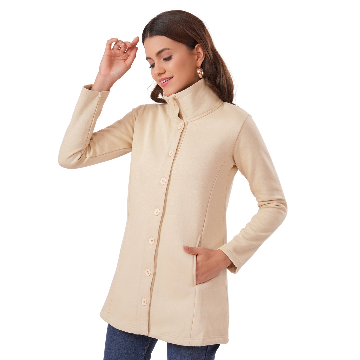 Women Winter High Neck Long Coat (Biscotti)