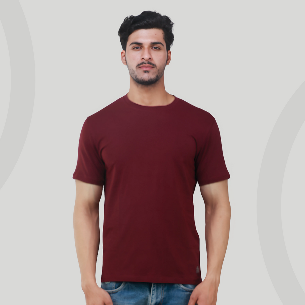 Deep Plum Round Neck Half Sleeves T-Shirt for Men