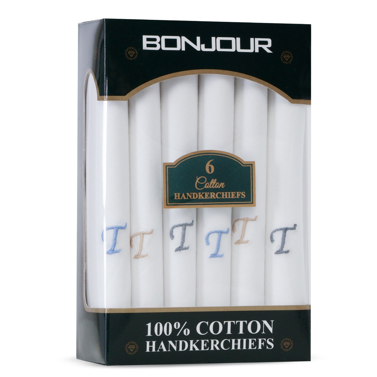 Men's White Cotton Handkerchief With Alphabet T Initial (Pack of 6)