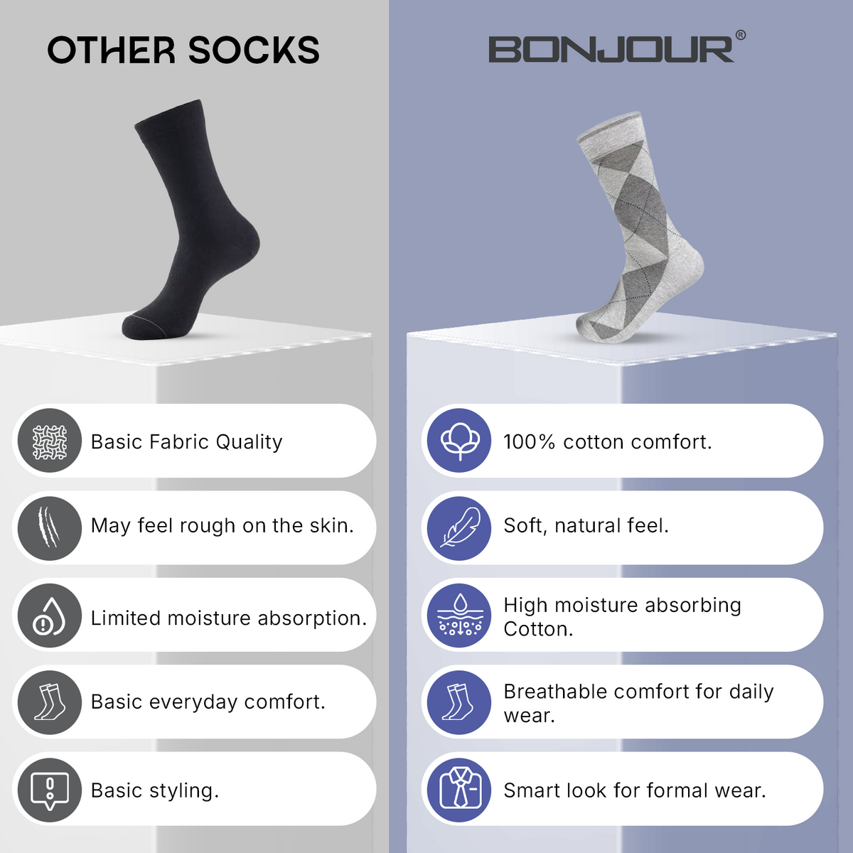 Men's Classic Argyle Formal Multicoloured Crew Length Socks - pack of 3