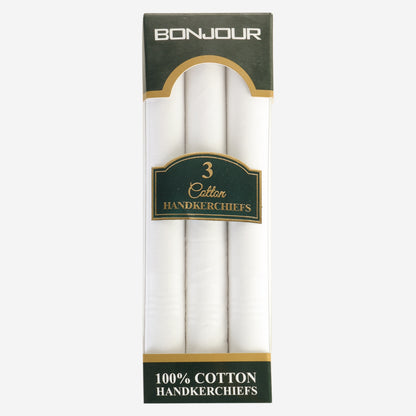Men's Self White 100% Cotton Handkerchiefs  (Pack of 3)
