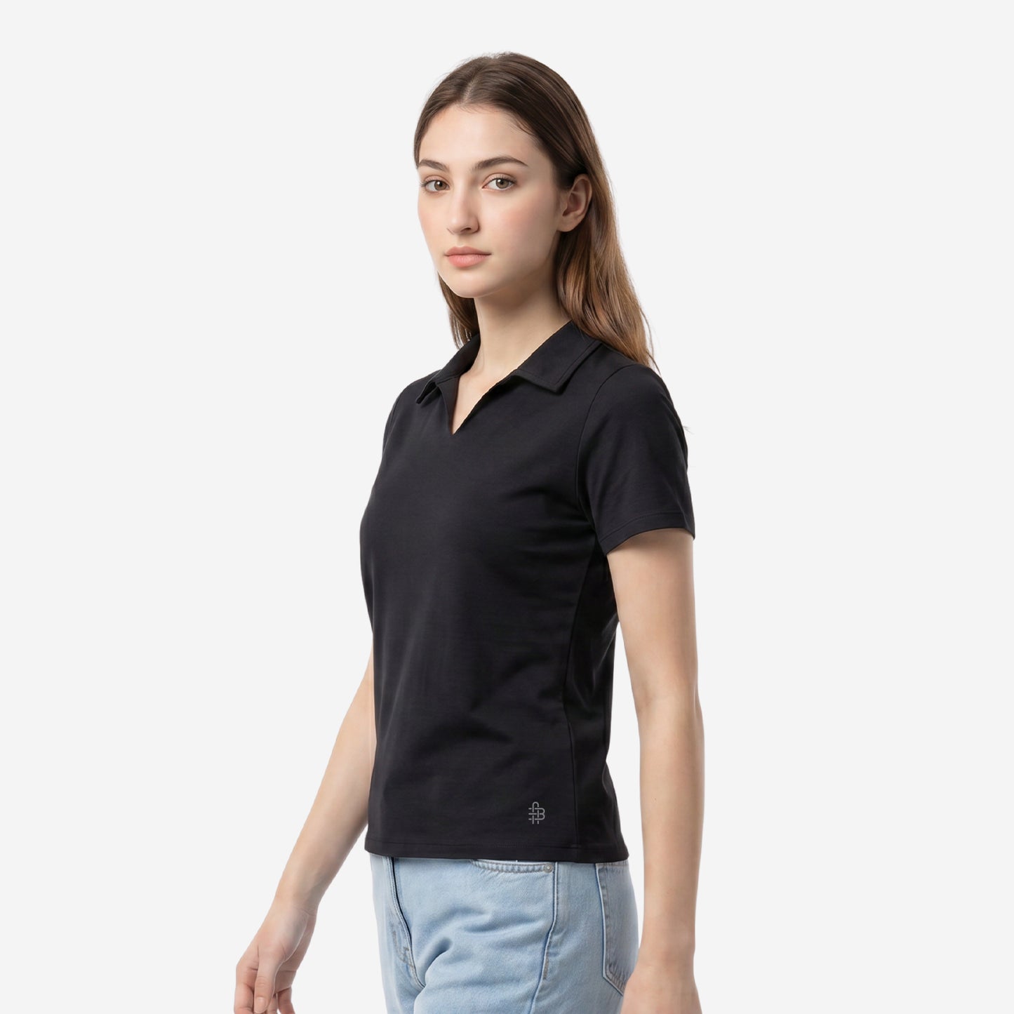 Women’s Solid Black Polo Half Sleeve T-Shirt