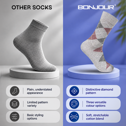 Men Socks - Argyle Style Multicolored Designer Crew Length Socks