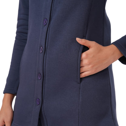 Women Winter High Neck Long Coat (Navy Blue)
