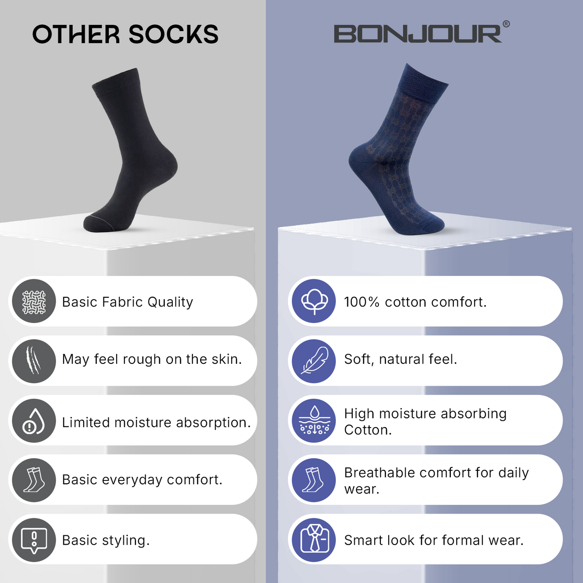Bonjour Men's Self Pattern Formal Dress Full Length Socks- Pack of 4