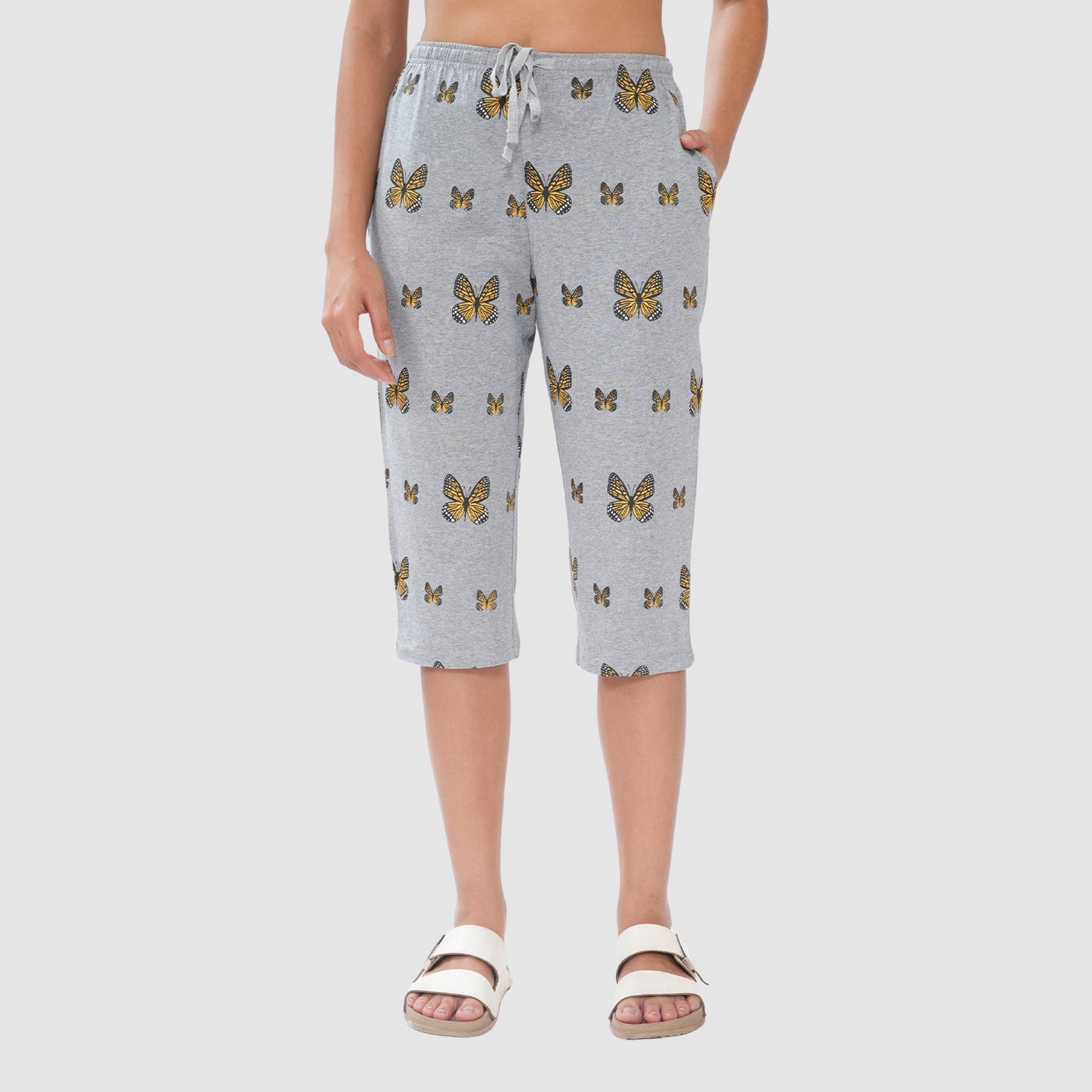 Women’s Knitted Capri Bottom with Butterfly Print & Drawstring Waist